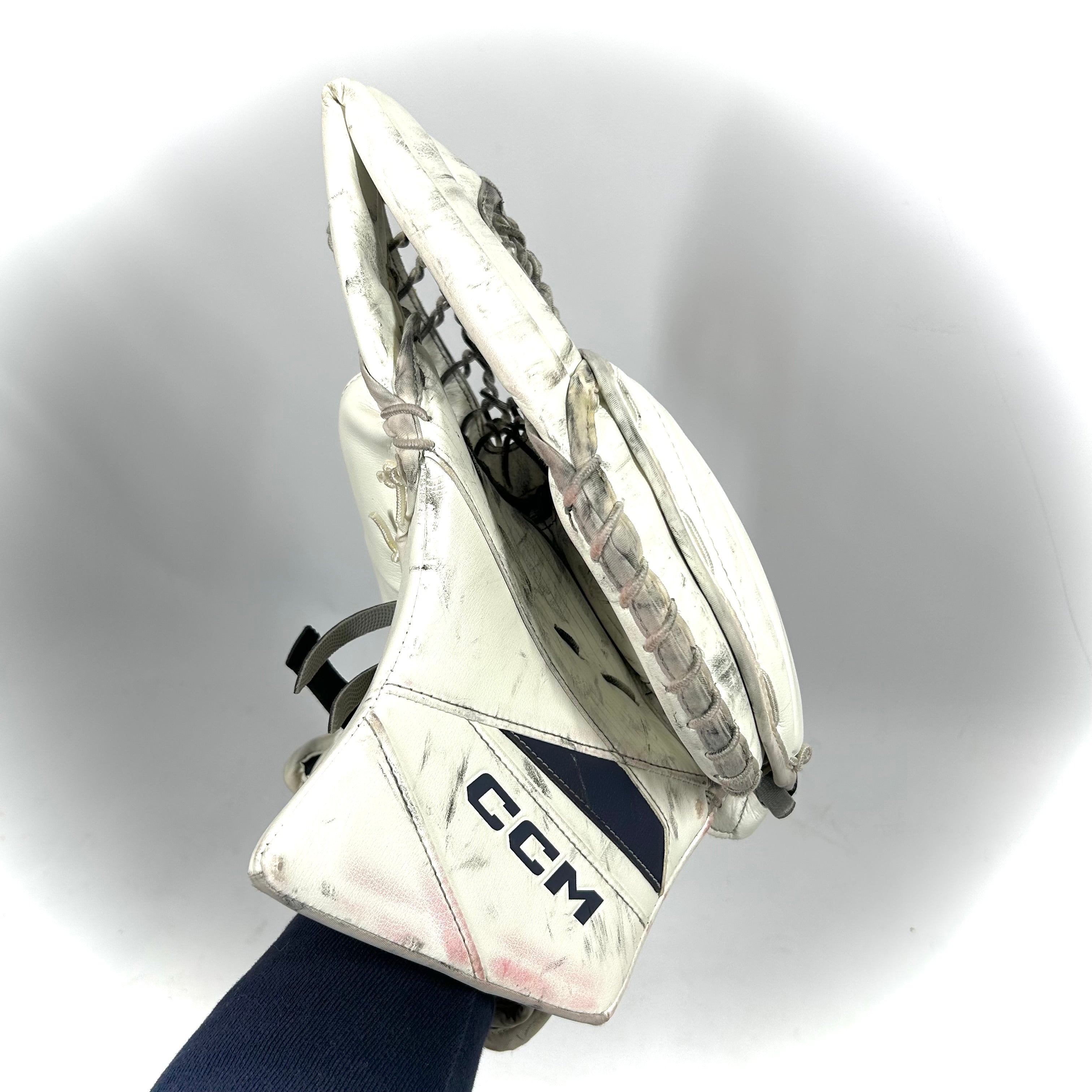 CCM Axis 2 - Ensemble complet de gardien de but senior AHL Pro Stock d'occasion (blanc/bleu marine)